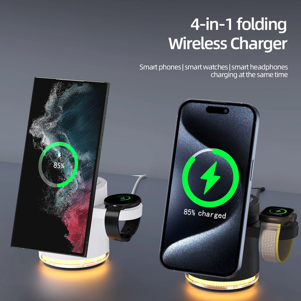 Magnetic Qi2 Wireless Charger 3-in-1 Fast Charging Station Stand Folding Holder for iPhone 16 15 14 Pro Max Airpods Apple Watch