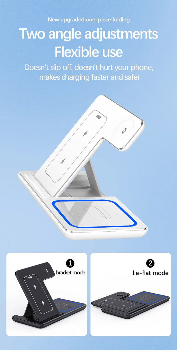 Foldable 3 In 1 Wireless Charger Pad Stand For iPhone 15 14 13 12 8 X XR Apple Watch 8 7 6 Airprods Fast Charging Dock Station