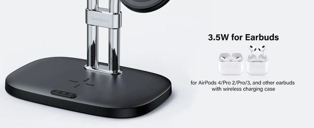 SwanScout 706M 3 In 1 Dual Magnetic Charging Station for iPhone 16 15 14 13 12 Series Wireless Charger for AirPods 4 3rd Pro 2nd
