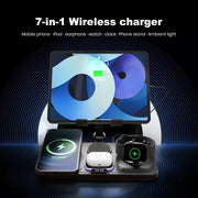 7 in 1 Wireless Charger Station Multiple Devices For iPhone iPad AirPods and Apple Watch-iPhone Fast Charge Night Lamp Clock