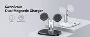 SwanScout 706M 3 In 1 Dual Magnetic Charging Station for iPhone 16 15 14 13 12 Series Wireless Charger for AirPods 4 3rd Pro 2nd