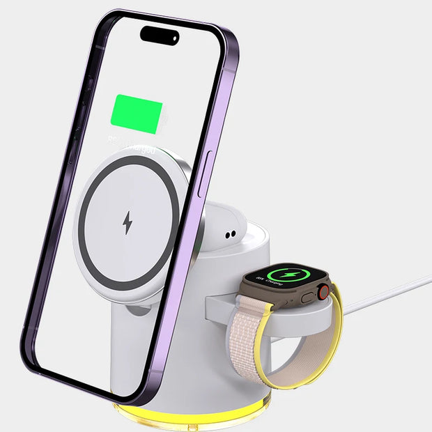 Magnetic Qi2 Wireless Charger 3-in-1 Fast Charging Station Stand Folding Holder for iPhone 16 15 14 Pro Max Airpods Apple Watch