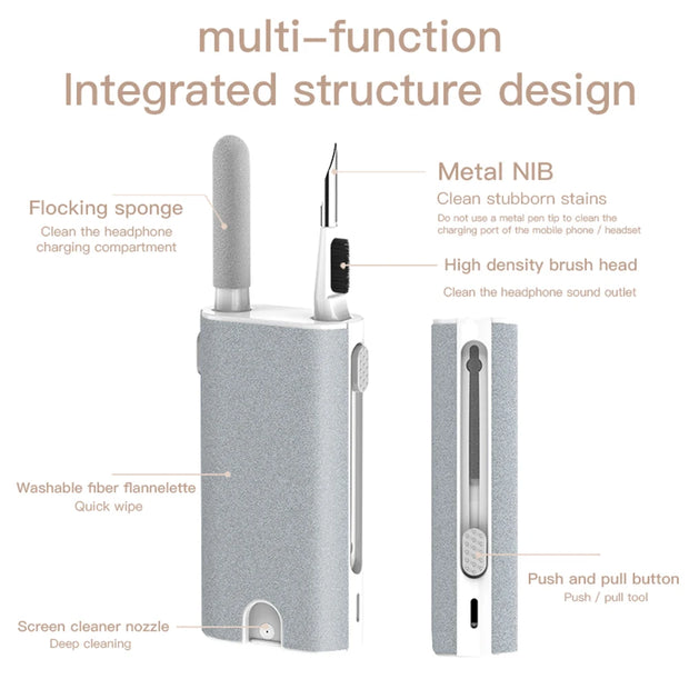 5 in 1 Phone Screen Cleaning Tools with Spray Port Portable Earphone Cleaning Pen Multifunctional Accessories for Airpods 3