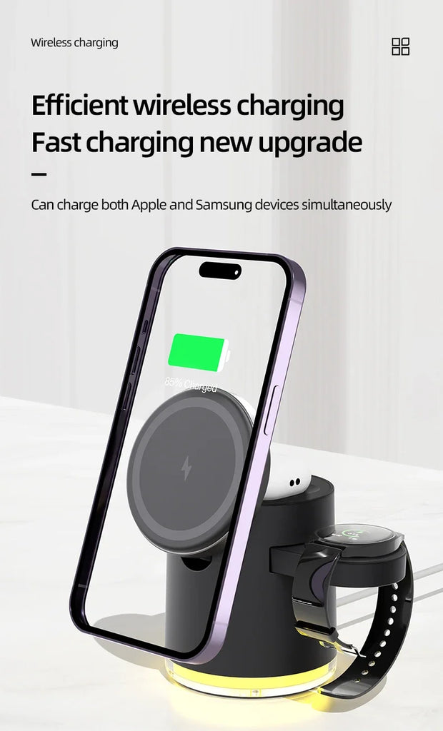 Magnetic Qi2 Wireless Charger 3-in-1 Fast Charging Station Stand Folding Holder for iPhone 16 15 14 Pro Max Airpods Apple Watch