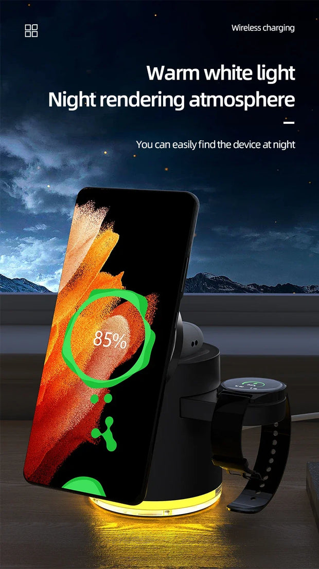 Magnetic Qi2 Wireless Charger 3-in-1 Fast Charging Station Stand Folding Holder for iPhone 16 15 14 Pro Max Airpods Apple Watch