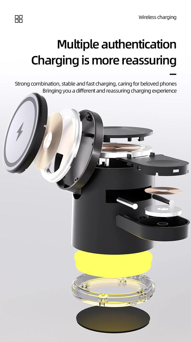 Magnetic Qi2 Wireless Charger 3-in-1 Fast Charging Station Stand Folding Holder for iPhone 16 15 14 Pro Max Airpods Apple Watch