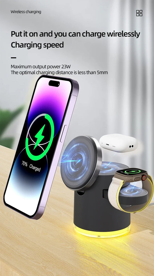 Magnetic Qi2 Wireless Charger 3-in-1 Fast Charging Station Stand Folding Holder for iPhone 16 15 14 Pro Max Airpods Apple Watch