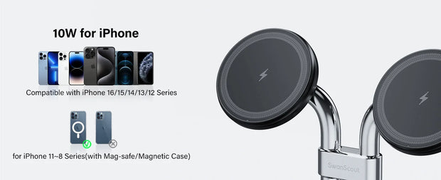 SwanScout 706M 3 In 1 Dual Magnetic Charging Station for iPhone 16 15 14 13 12 Series Wireless Charger for AirPods 4 3rd Pro 2nd