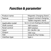 Flat wireless charging stand with 360 ° rotation, portable foldable aluminum alloy suitable for iPad 12.9 inch Pro 13 inch Air