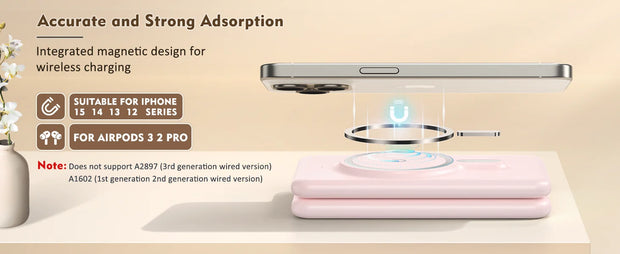 Cell Phone Wireless Charger - 3-in-1 Travel Charging Station for Multiple Devices, Portable Foldable Magnetic Charging Pad