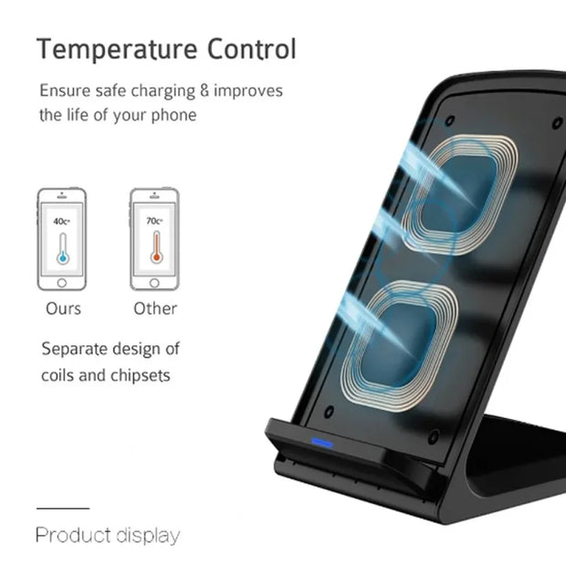 15W Wireless Charger For iPhone 16 15 14 13 12 Pro Max Stand Fast Charging Charger for Samsung Note 20/10 S21 Ultra Foldable