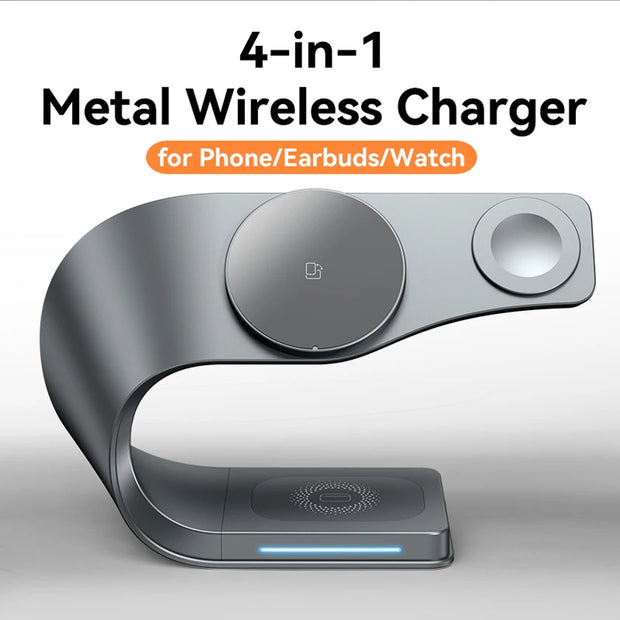 4 in 1 Wireless Charger Metal Shell  for iPhone 15 14 13 12 Magnetic Fast Charging Station Stand Dock for Apple Airpods Watch